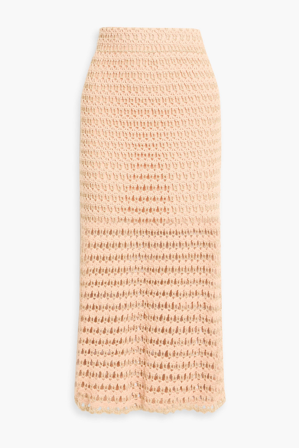 Zimmermann Metallic Crocheted Cotton And Modal-blend Maxi Skirt In Pink
