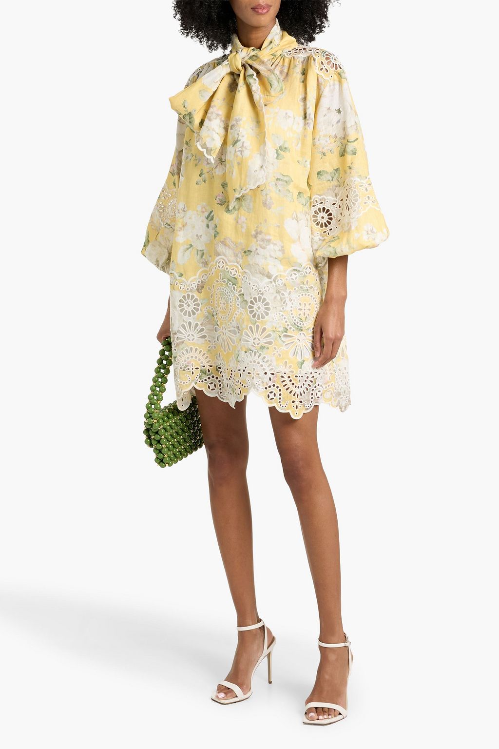 ZIMMERMANN Broderie anglaise-trimmed floral-print linen-gauze mini dress