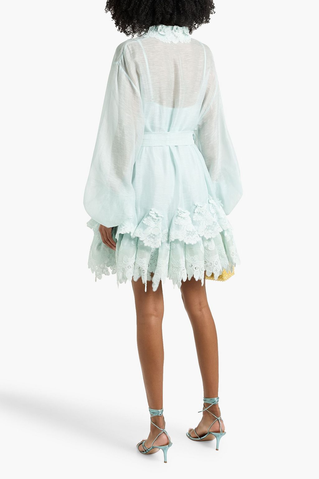 ZIMMERMANN Lace-trimmed linen and silk-blend gauze mini shirt dress