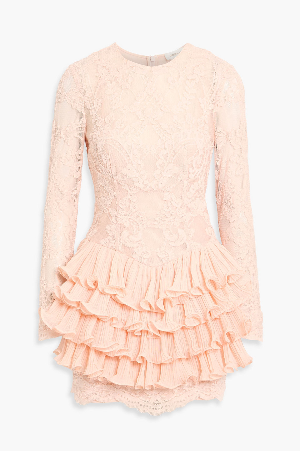 Zimmermann Ruffled Corded Lace Mini Dress In Pink