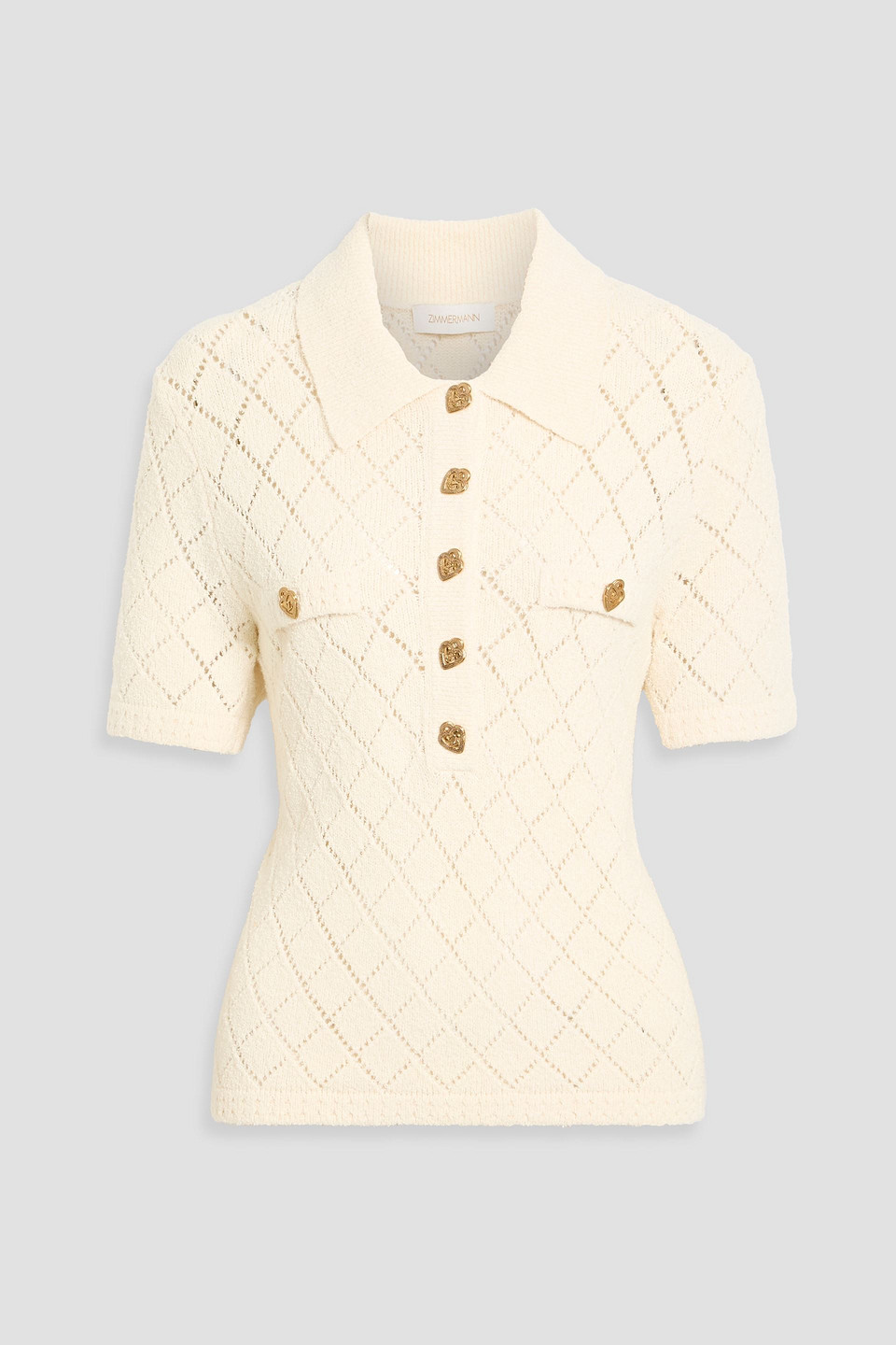 Zimmermann Pointelle-knit Polo Sweater In White