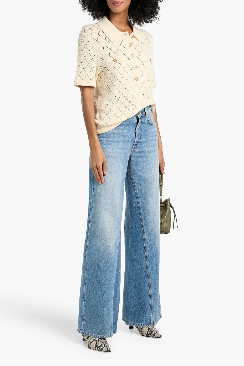 ZIMMERMANN Pointelle-knit polo sweater