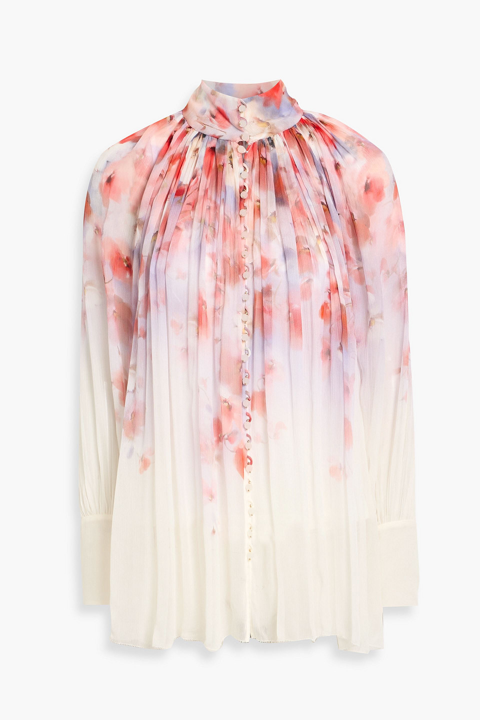Zimmermann Gathered Floral-print Georgette Blouse In White
