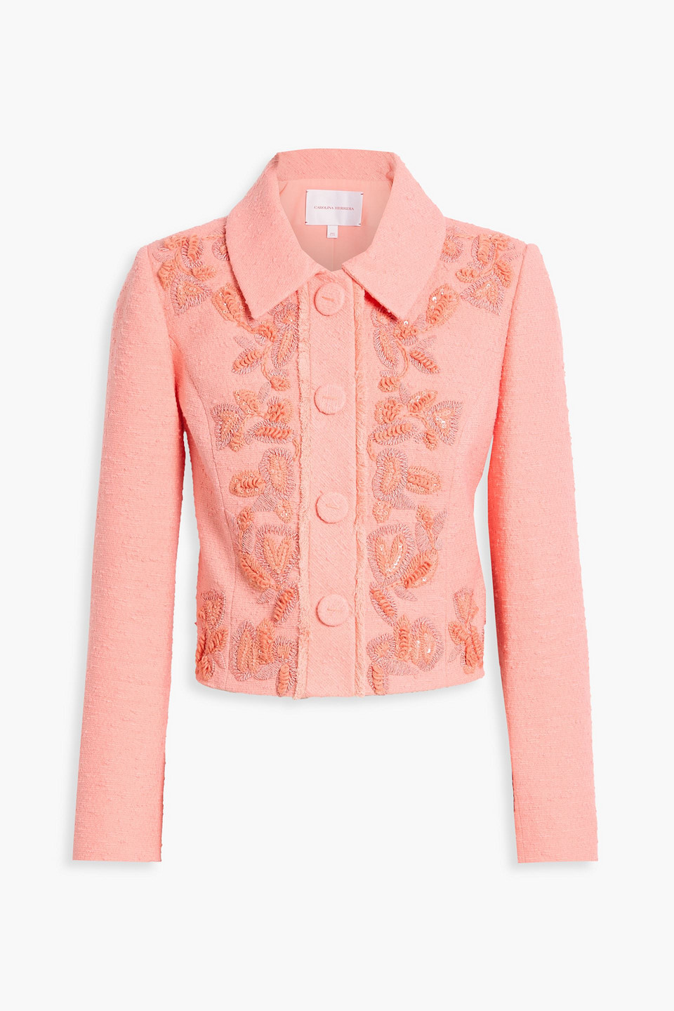 Carolina Herrera Embellished Cotton-blend Tweed Jacket In Orange