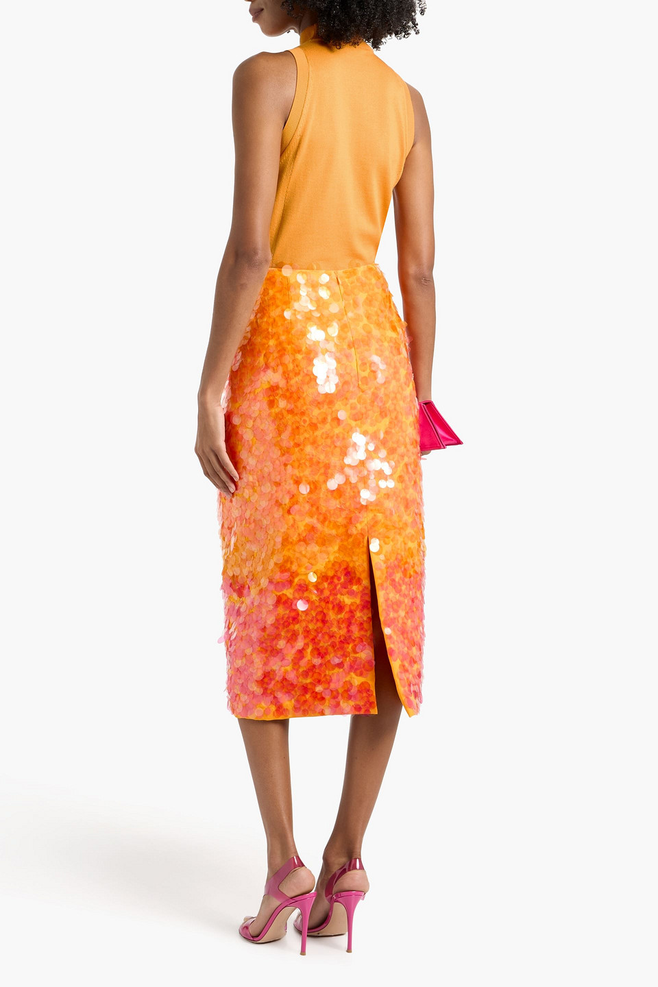 Carolina Herrera Silk And Cotton-blend Turtleneck Top In Orange