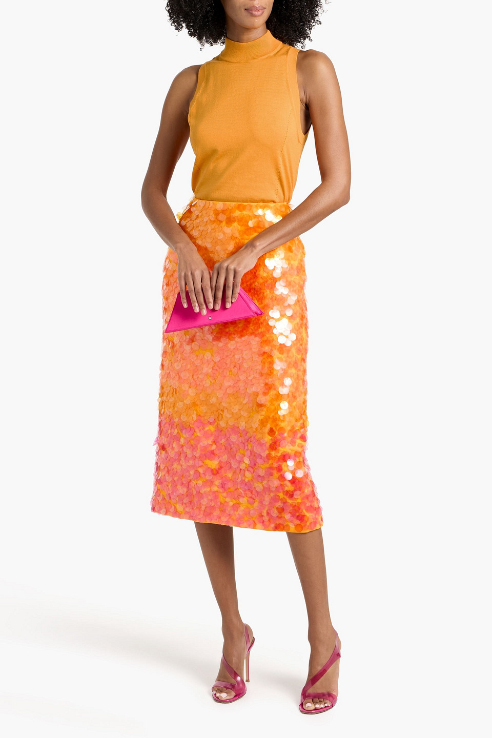 Carolina Herrera Silk And Cotton-blend Turtleneck Top In Orange