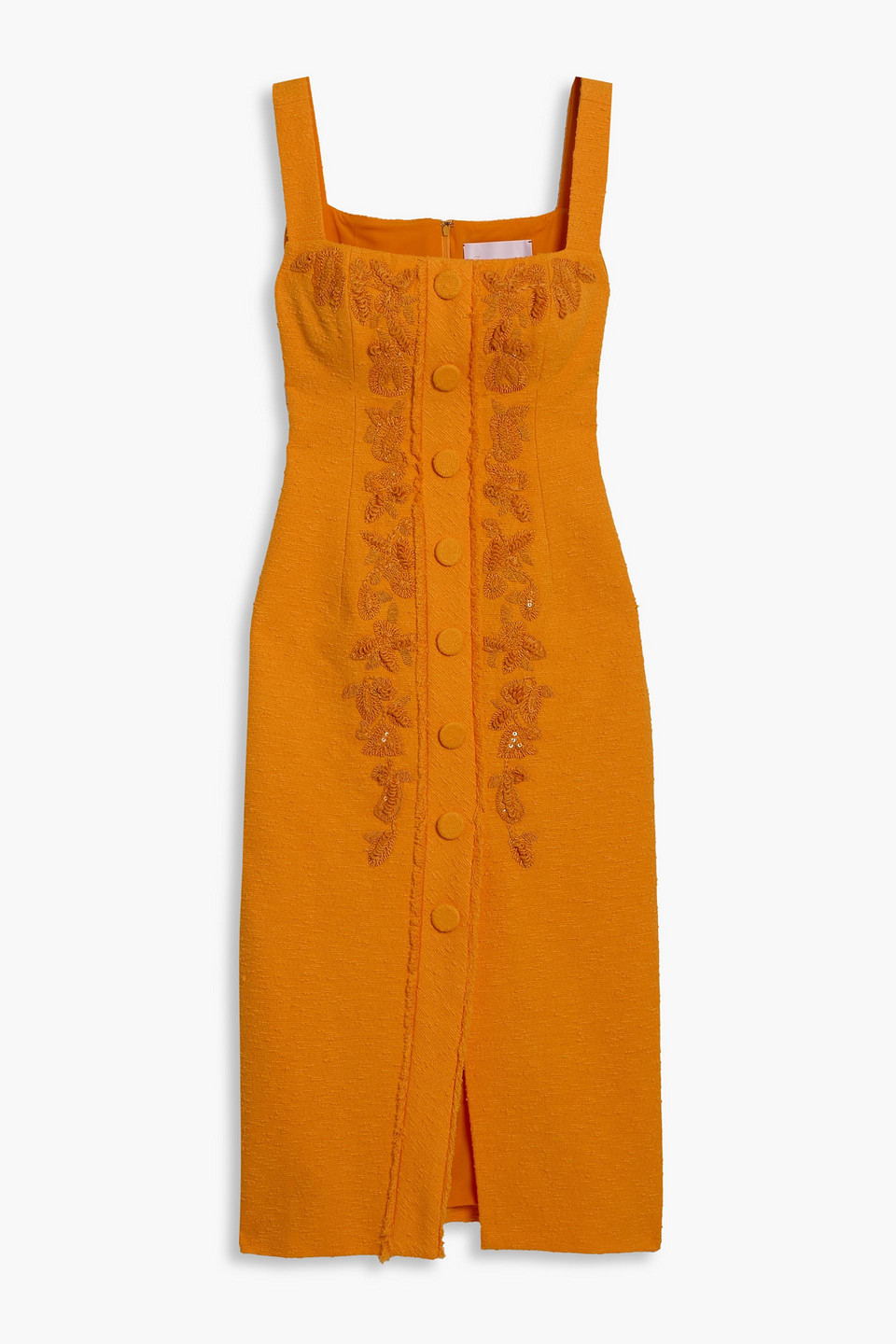 carolina herrera - embellished cotton-blend tweed midi dress - orange - us 2