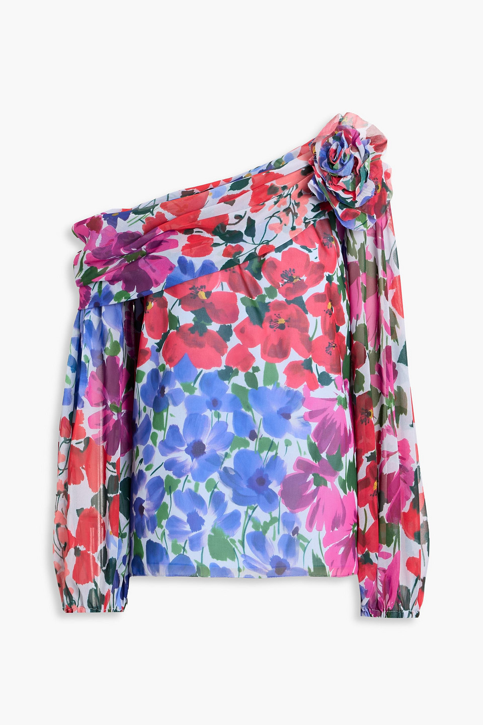 carolina herrera - one-shoulder floral-print crepe de chine top - blue - us 4