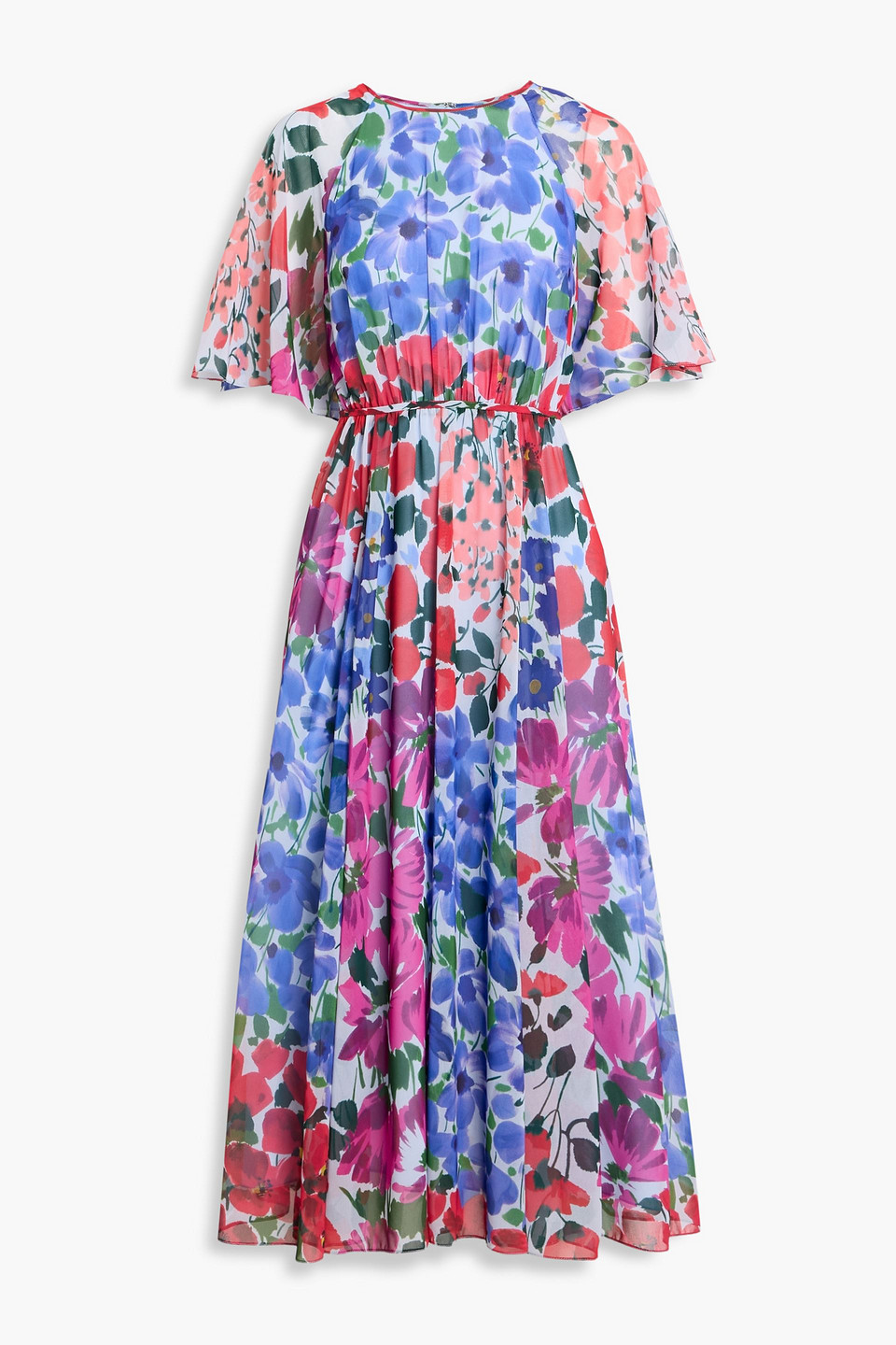 carolina herrera - floral-print crepe de chine midi dress - blue - us 0