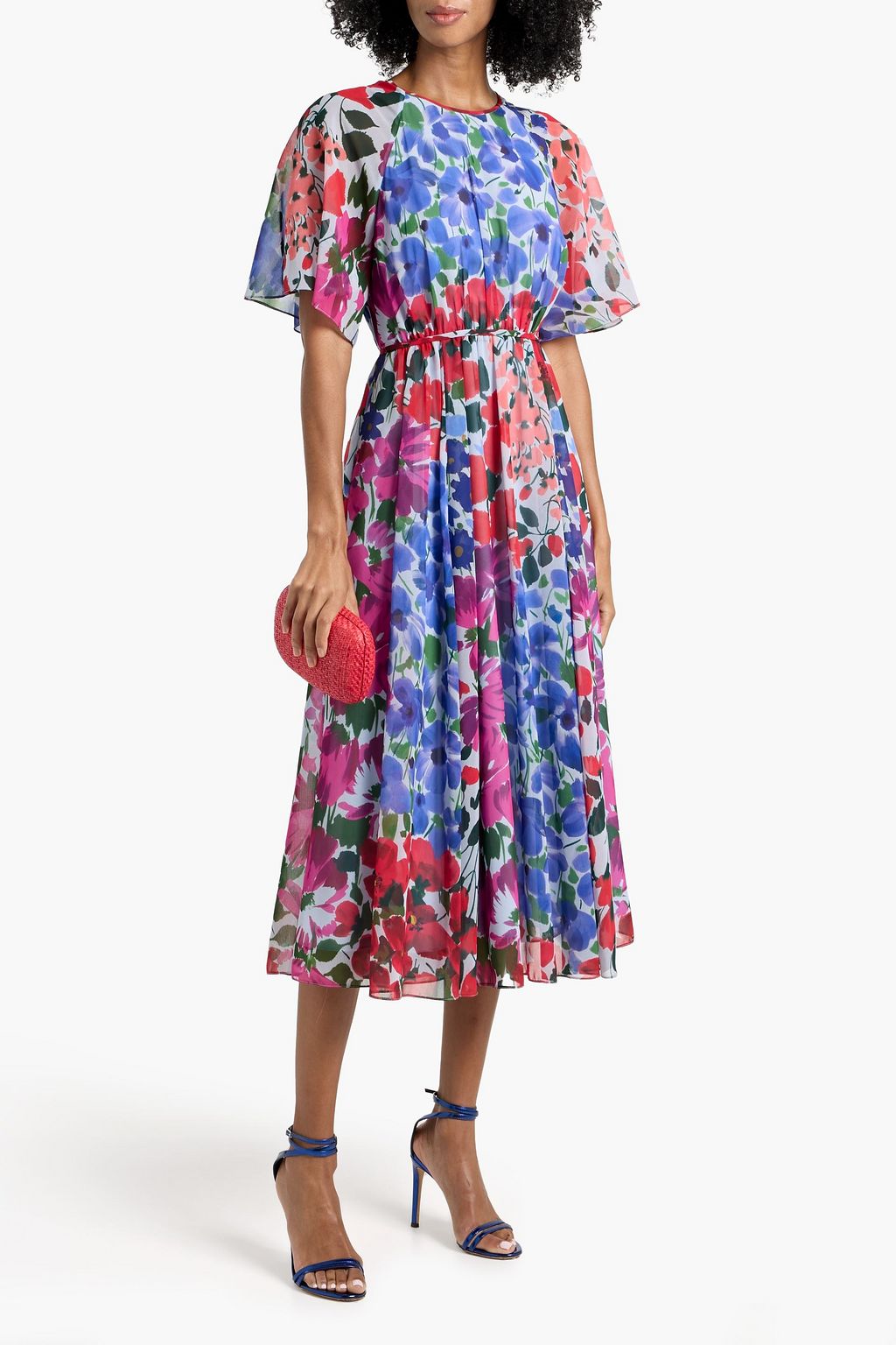 CAROLINA HERRERA Floral-print crepe de chine midi dress | THE OUTNET