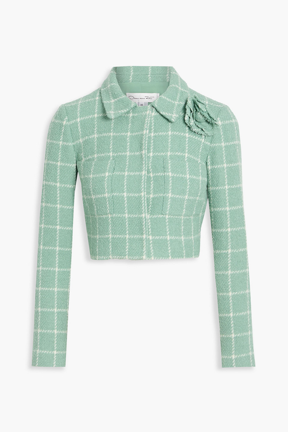 Oscar De La Renta Cropped Checked Tweed Jacket In Green