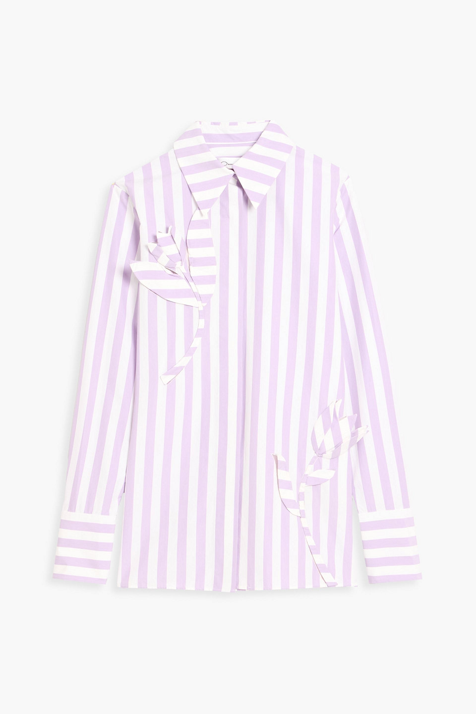 oscar de la renta - striped floral-appliquéd cotton-poplin shirt - purple - us 0