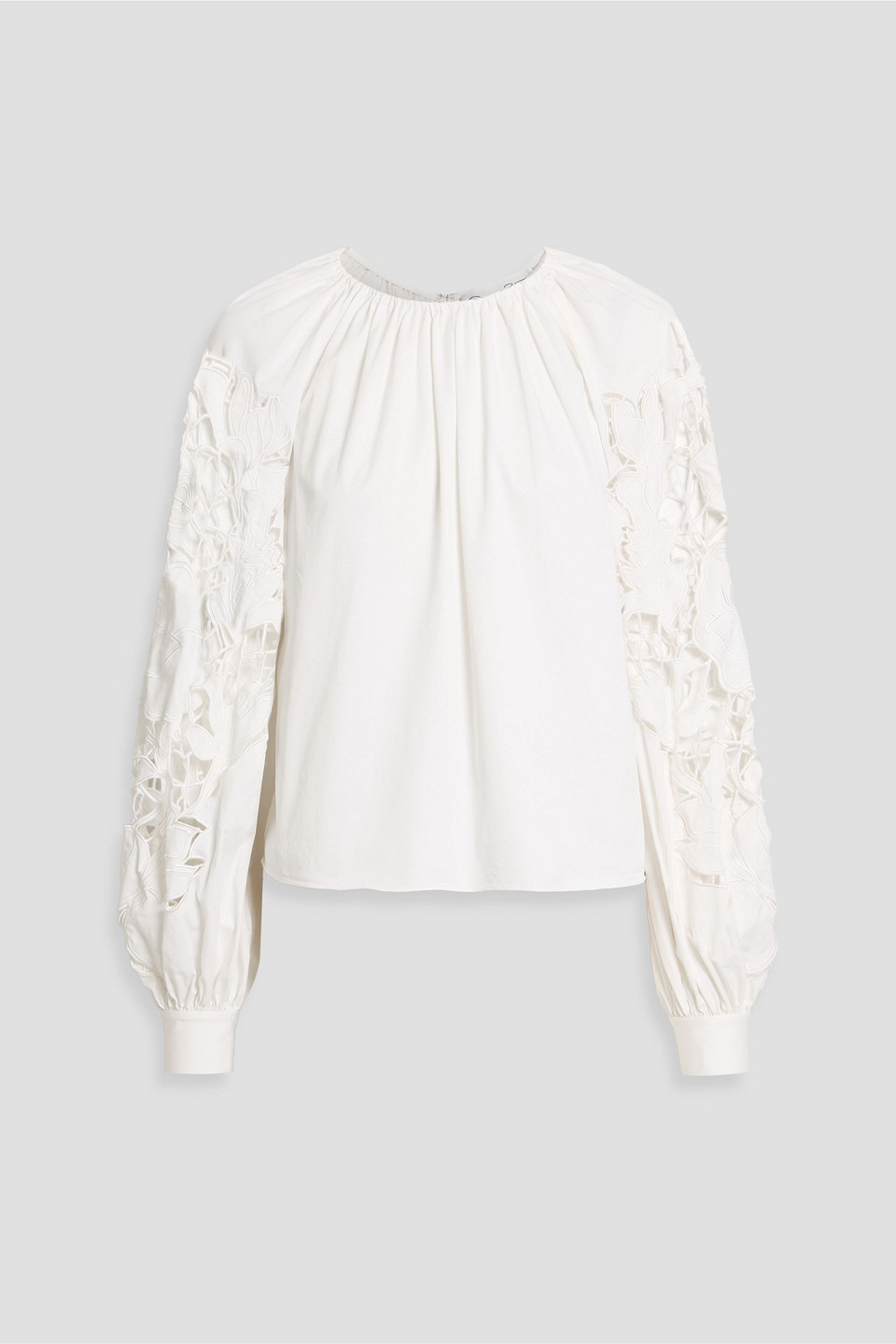 oscar de la renta - broderie anglaise cotton-blend blouse - white - us 00