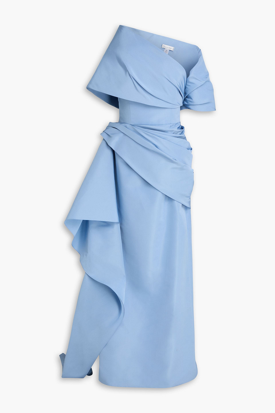 Oscar De La Renta Strapless Draped Satin Gown In Blue