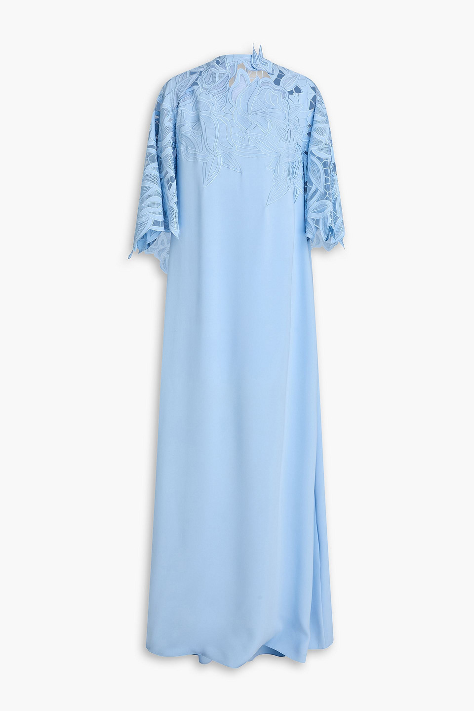 Oscar De La Renta Lace-paneled Crepe Maxi Dress In Blue