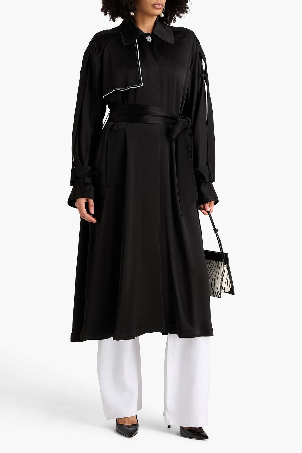 VICTORIA BECKHAM Draped satin crepe trench coat THE OUTNET
