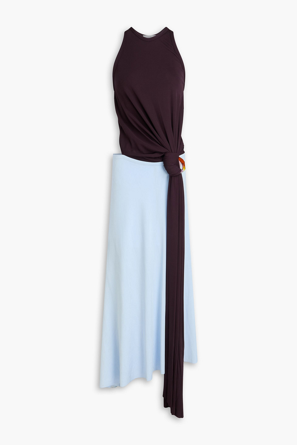 victoria beckham - draped two-tone crepe-paneled jersey maxi dress - brown - uk 14