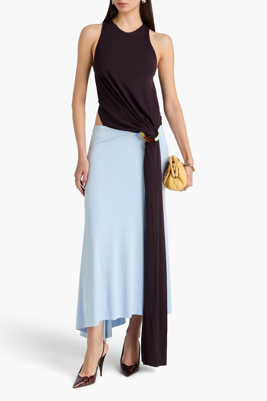 VICTORIA BECKHAM Draped two-tone crepe-paneled jersey maxi dress