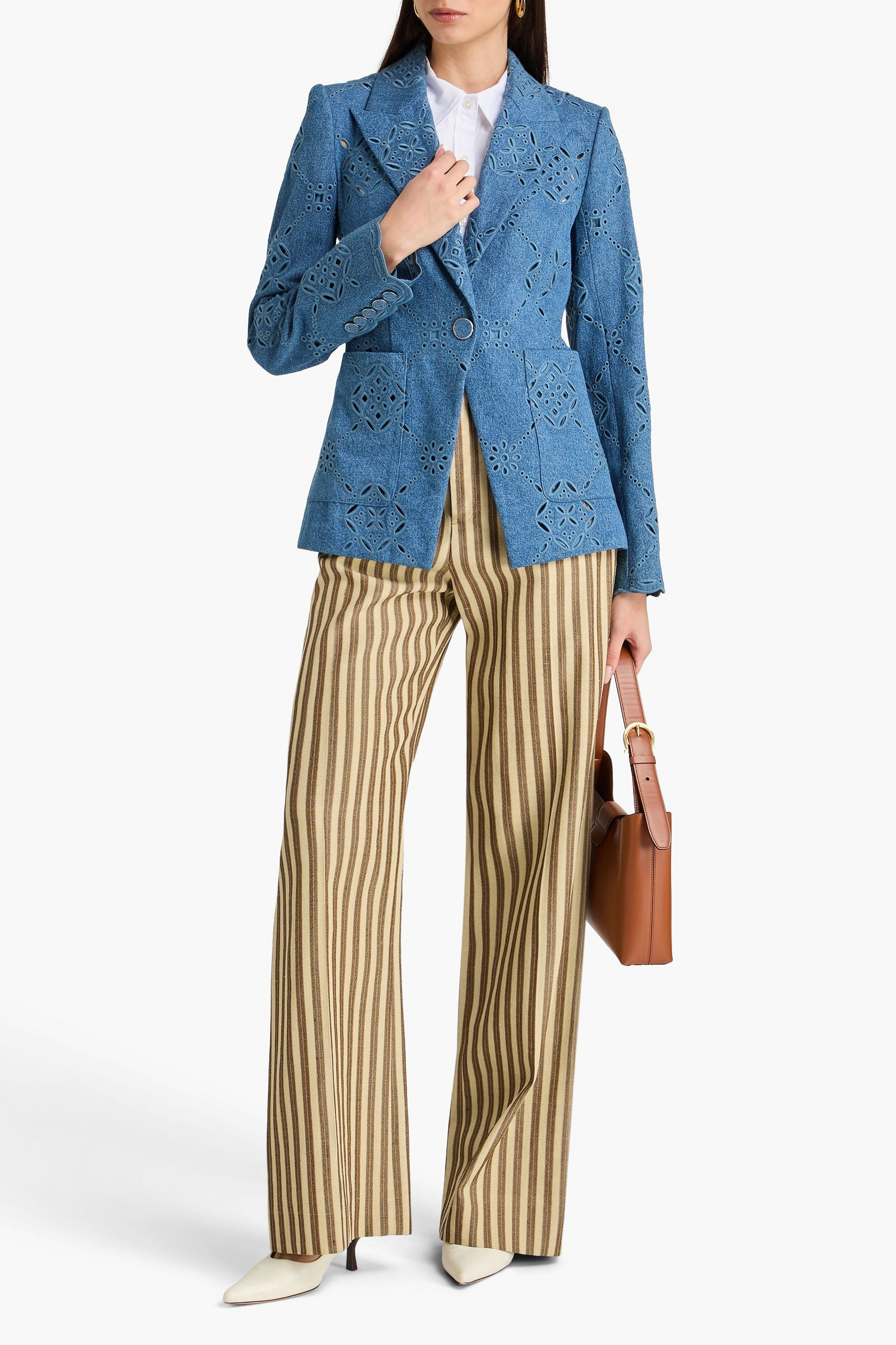 1718Joie de Vivre ウールビーバーウォッシングポッシュプラケジレ Veronica Beard - Naira broderie anglaise denim blazer | Plush