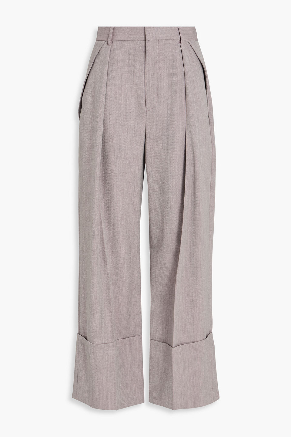 victoria beckham - pleated wool-crepe wide-leg pants - gray - uk 8