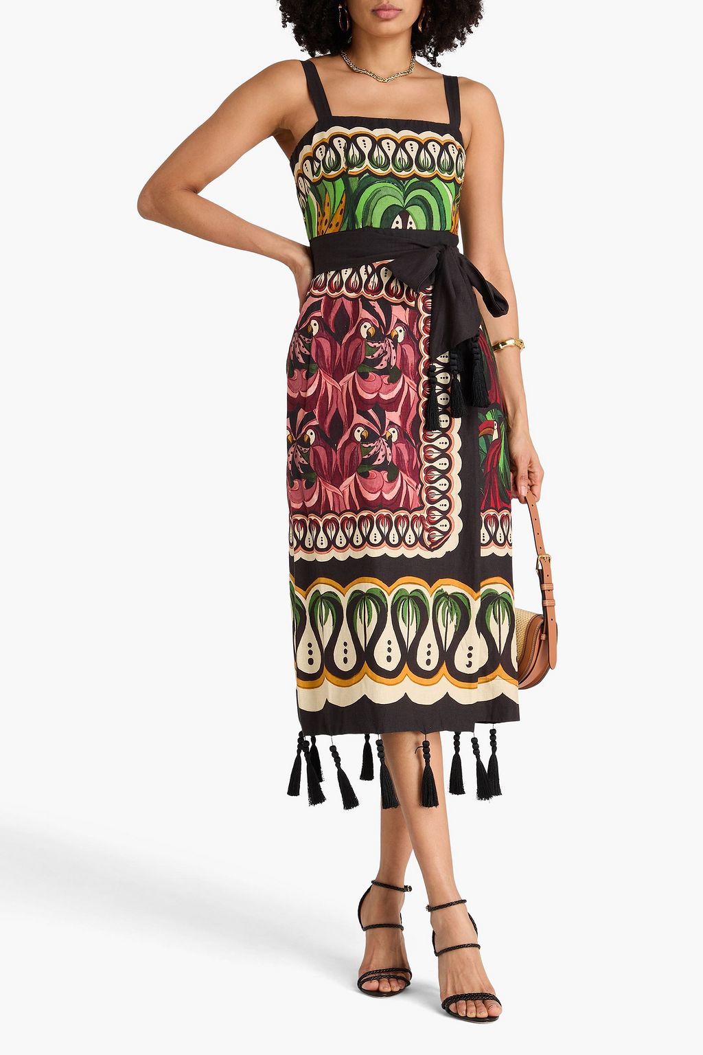 FARM RIO Wrap-effect printed linen-blend midi dress | THE OUTNET