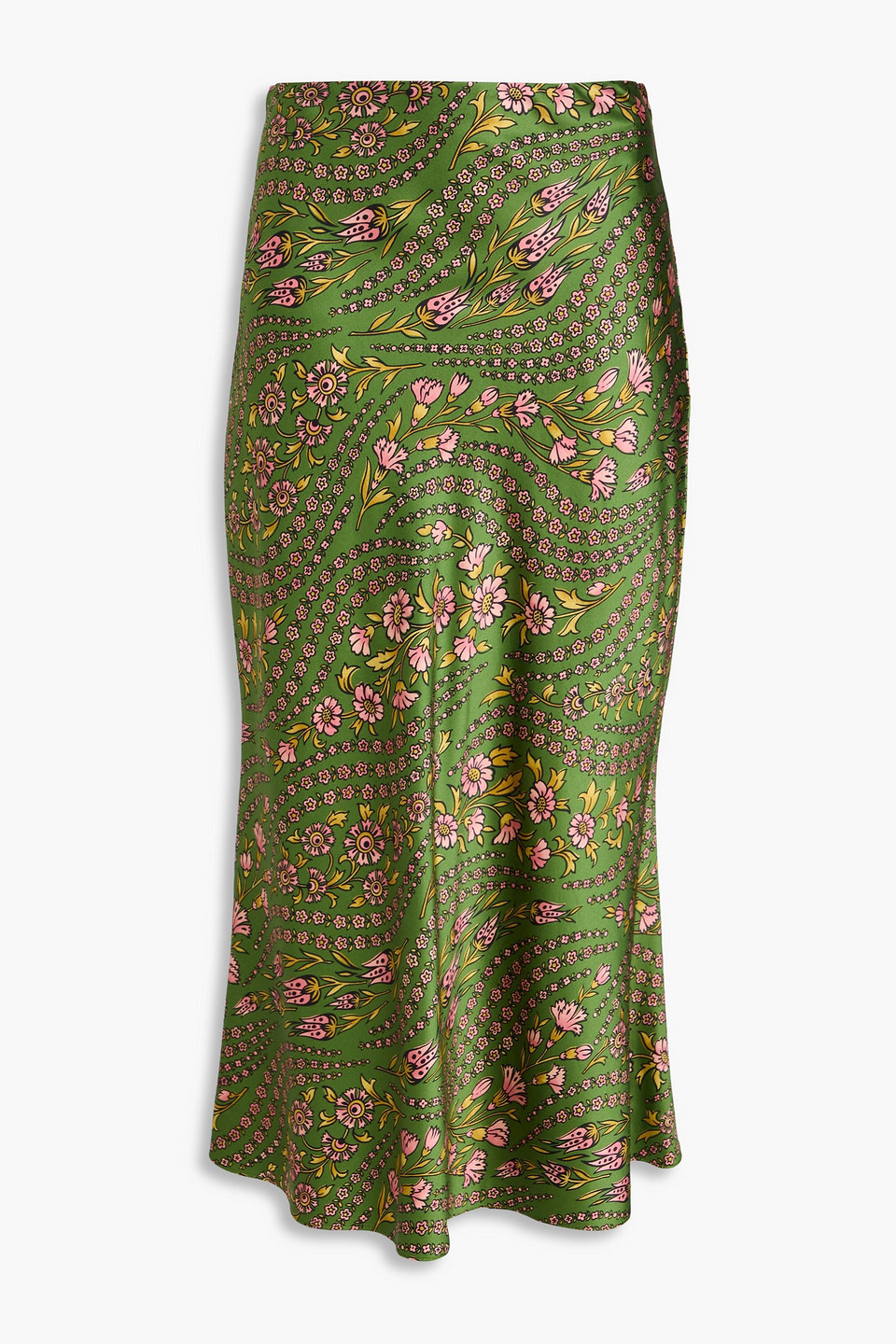 Veronica Beard Floral-print Satin Midi Skirt In Green