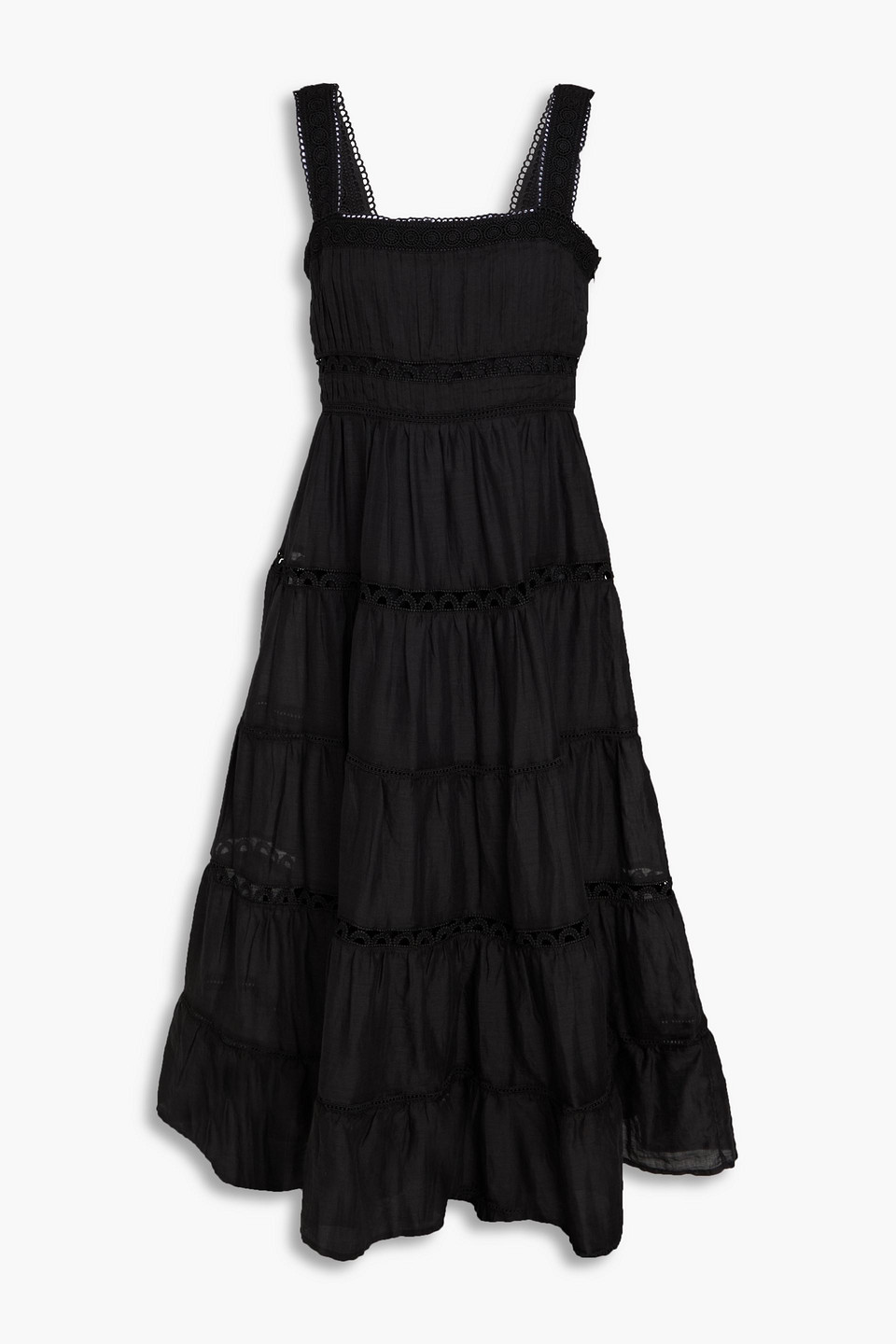 veronica beard - lucien tiered ramie midi dress - black - us 0