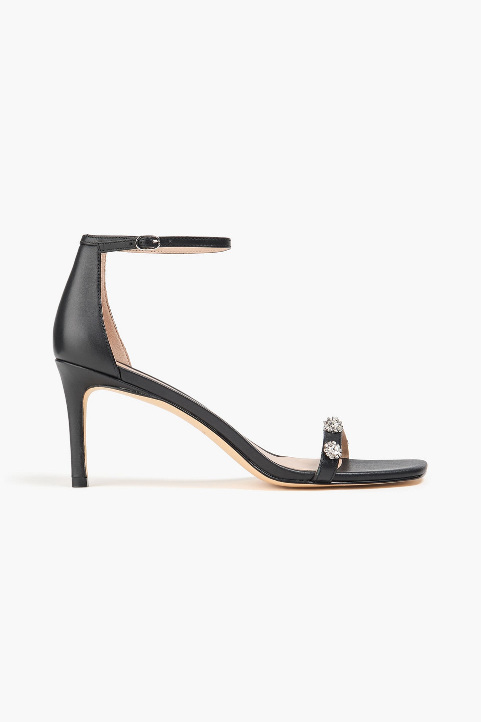 Stuart Weitzman Justina Crystal-embellished Leather Sandals In Black
