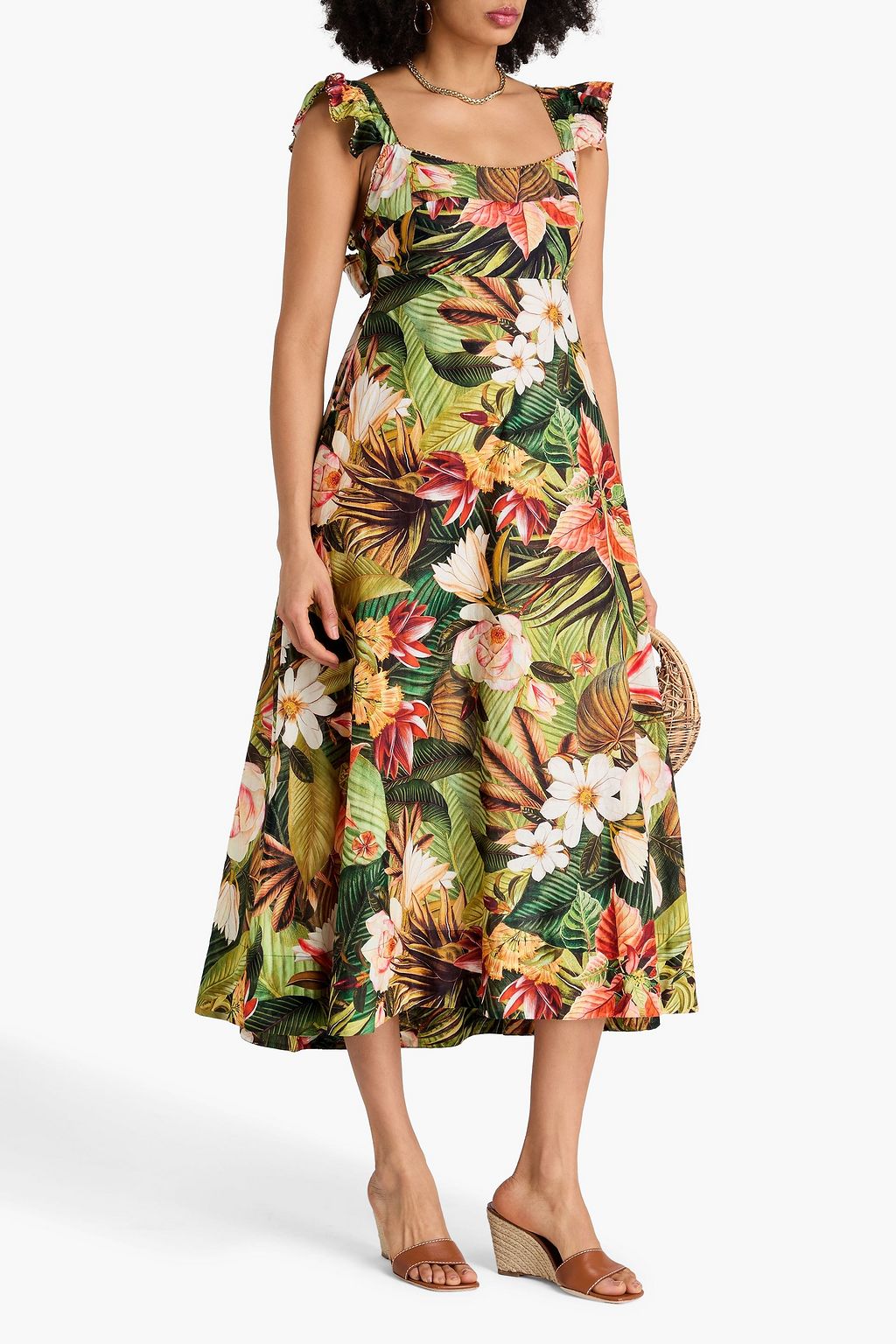 farm rio floral bust midi dress Sand Flowered Bust Midi Dress S