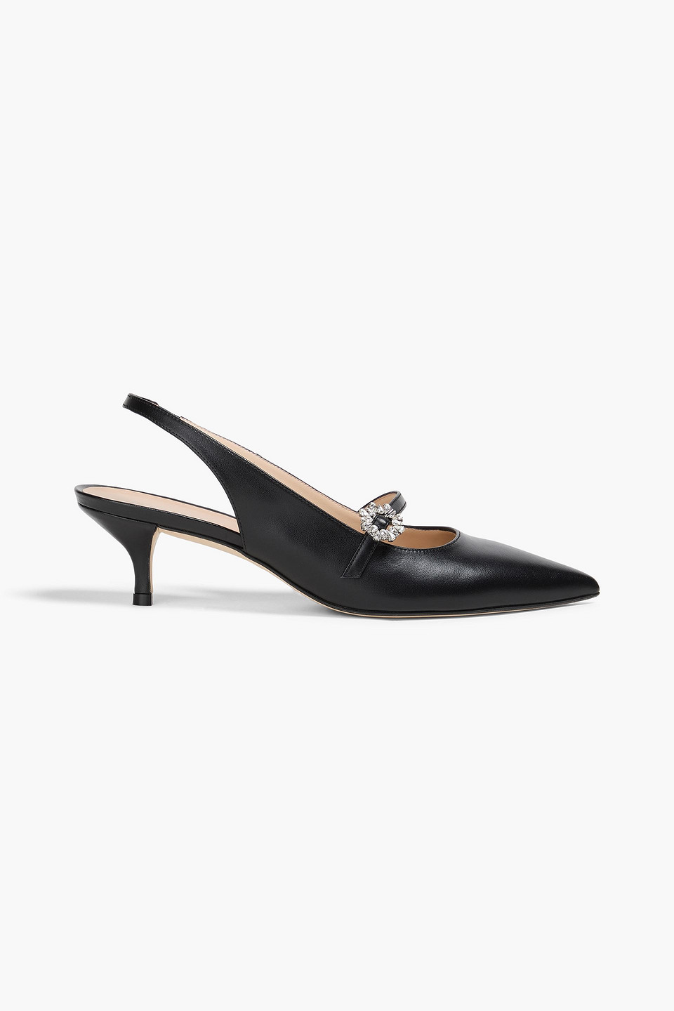 stuart weitzman - aura 50 crystal-embellished leather slingback mary jane pumps - black - us 6.5
