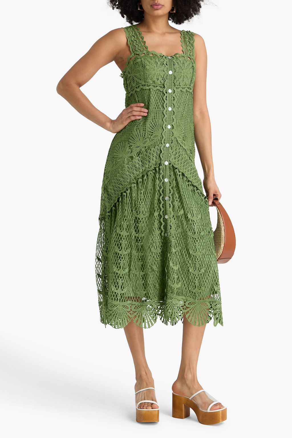 what shoes color goes with green dress Oscar de la Renta Guipure Lace Midi Dress – Runway Catalog main image 1