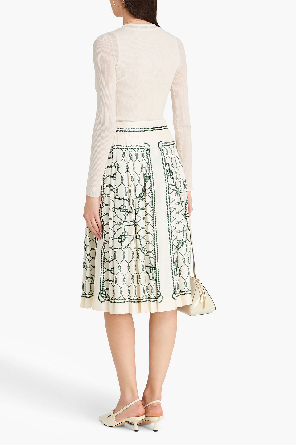  Tory Burch - Printed Silk-twill Midi Skirt - White - Us 4 