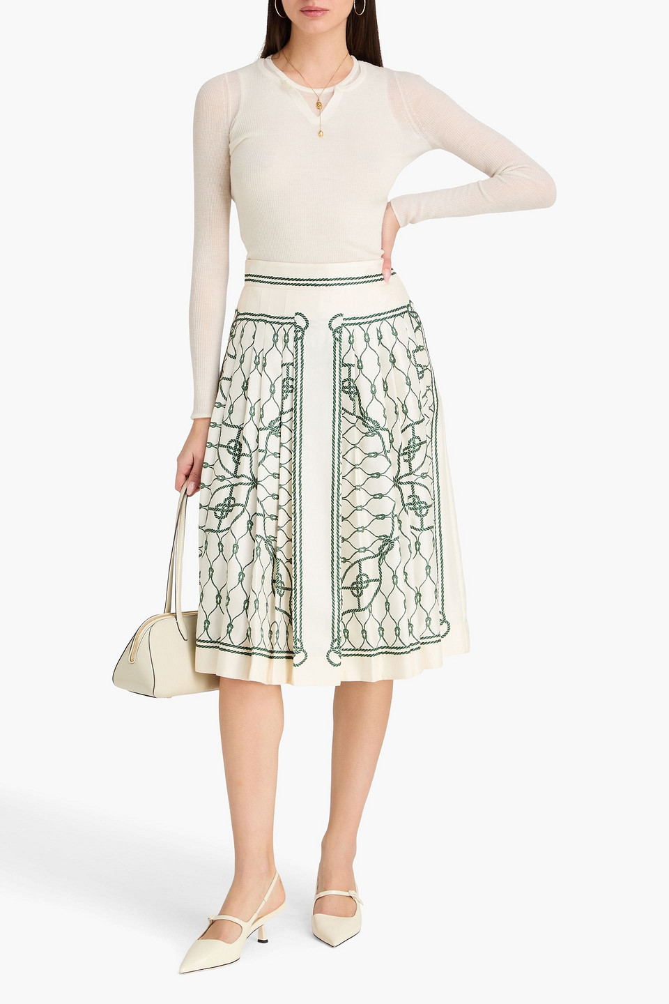  Tory Burch - Printed Silk-twill Midi Skirt - White - Us 4 