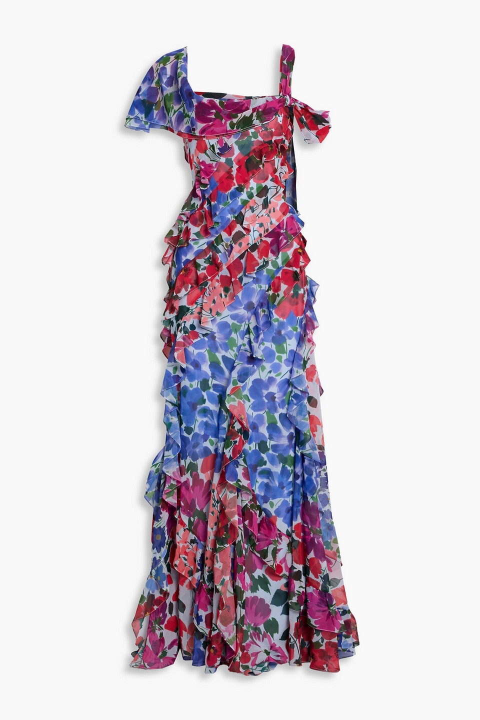 Carolina Herrera Ruffled Floral-print Silk-chiffon Maxi Dress In Multi