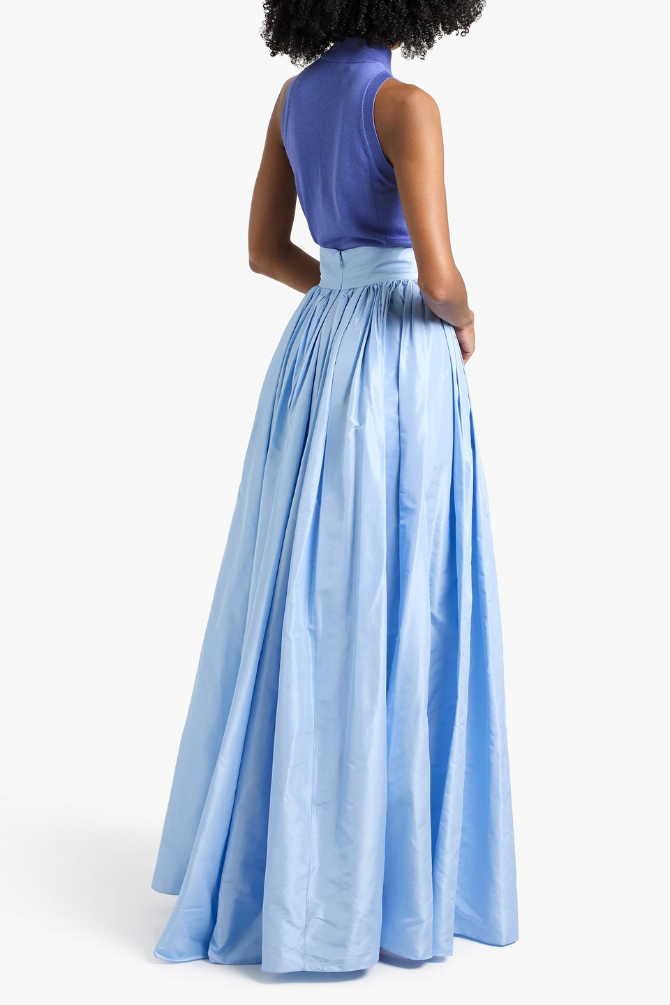 Carolina Herrera Silk And Cotton-blend Turtleneck Top In Blue