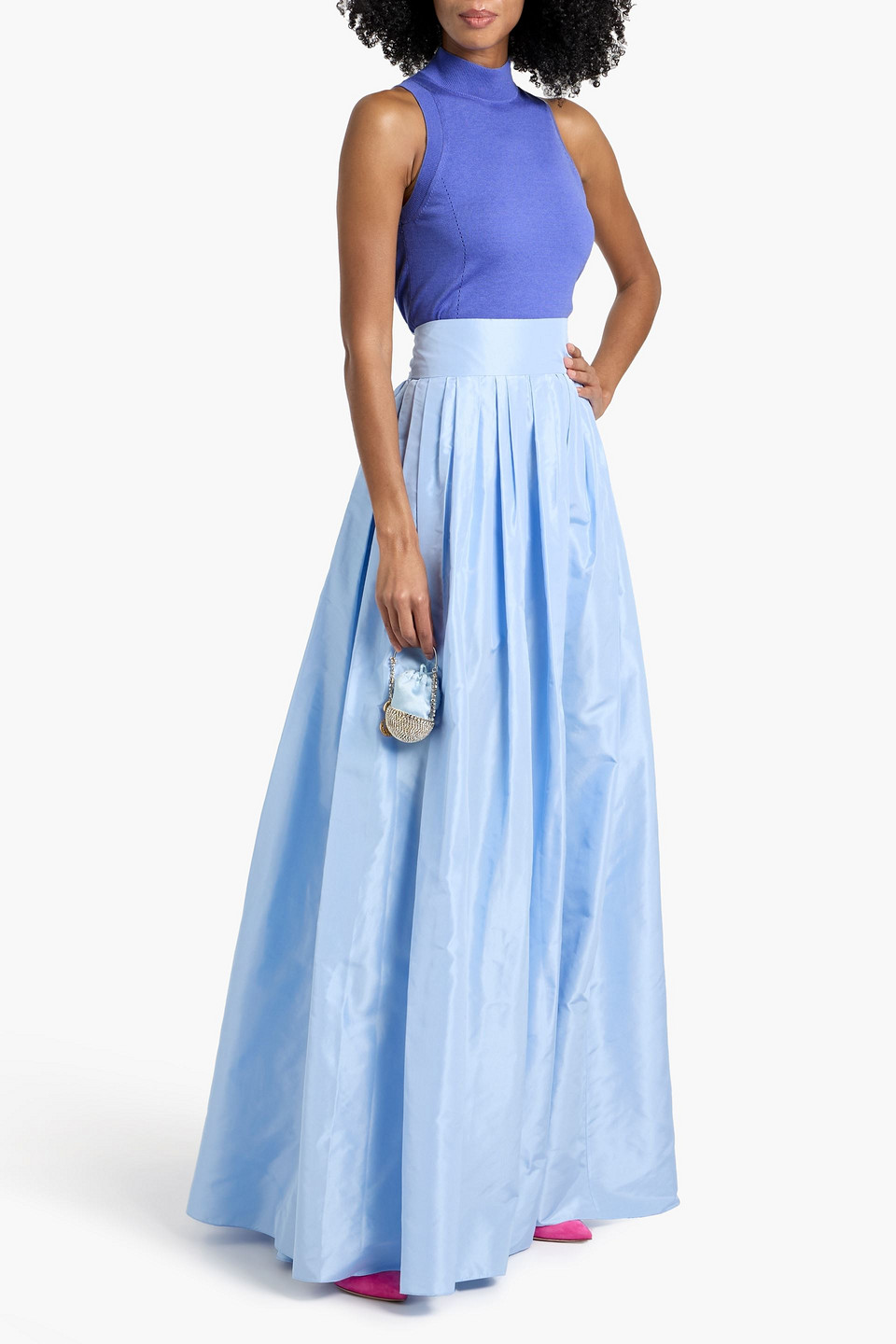 Carolina Herrera Silk And Cotton-blend Turtleneck Top In Blue