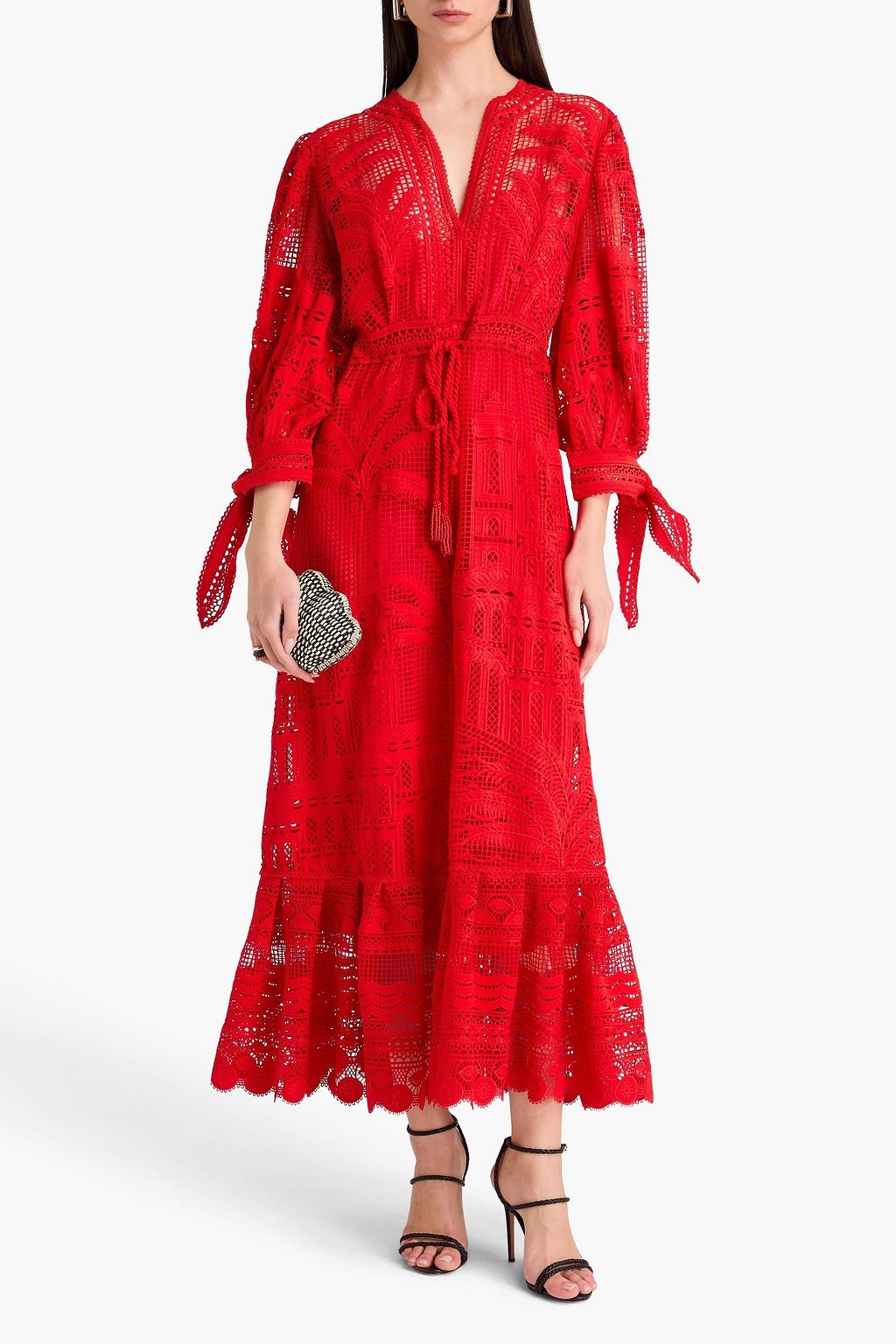 knee length dresses for ladies Farm Rio Nautical Guipure Longsleeve Midi Dress – Squash Blossom Boutique