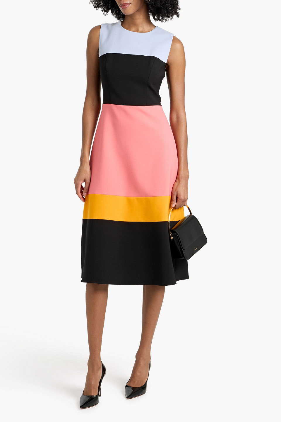 Carolina Herrera Color-block Wool-blend Midi Dress In Orange