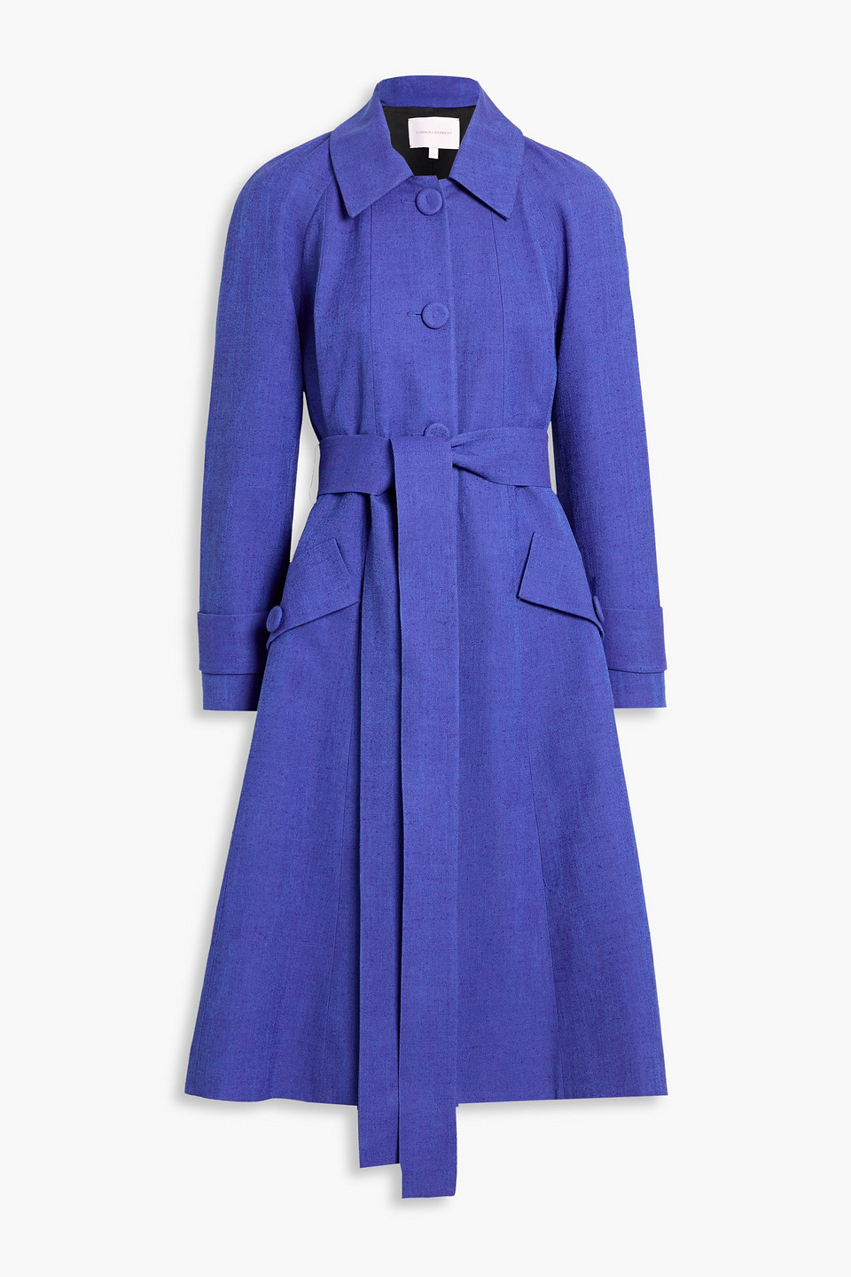 Carolina Herrera Belted Slub Twill Coat In Blue
