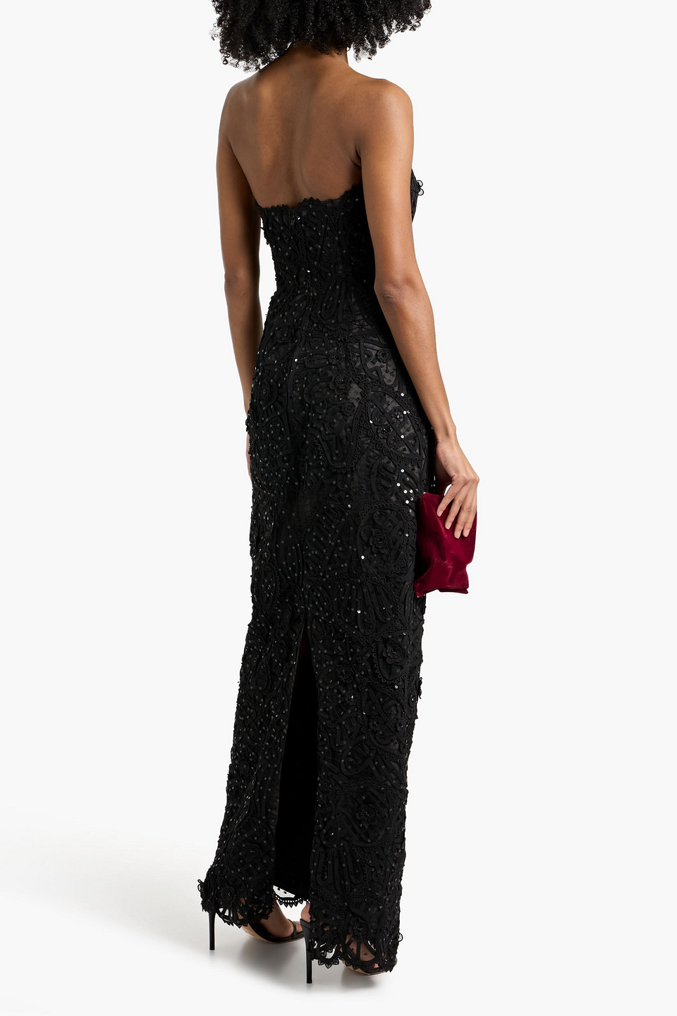 Carolina Herrera Strapless Sequin-embellished Lace Gown In Black