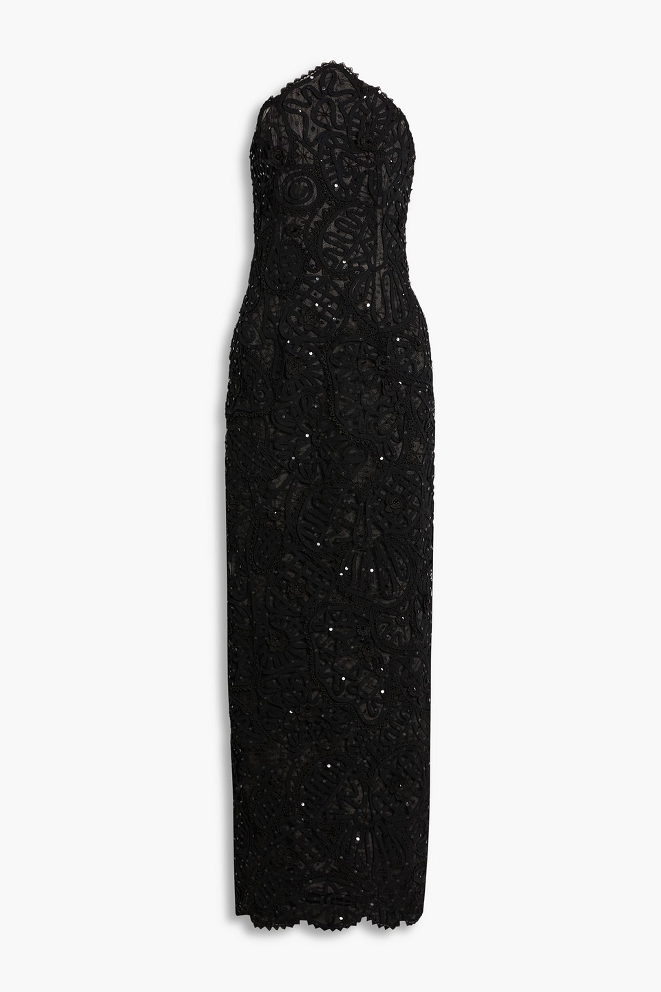 Carolina Herrera Strapless Sequin-embellished Lace Gown In Black