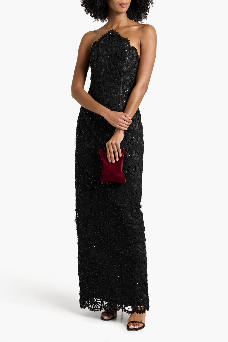 Carolina Herrera Strapless Sequin-embellished Lace Gown In Black