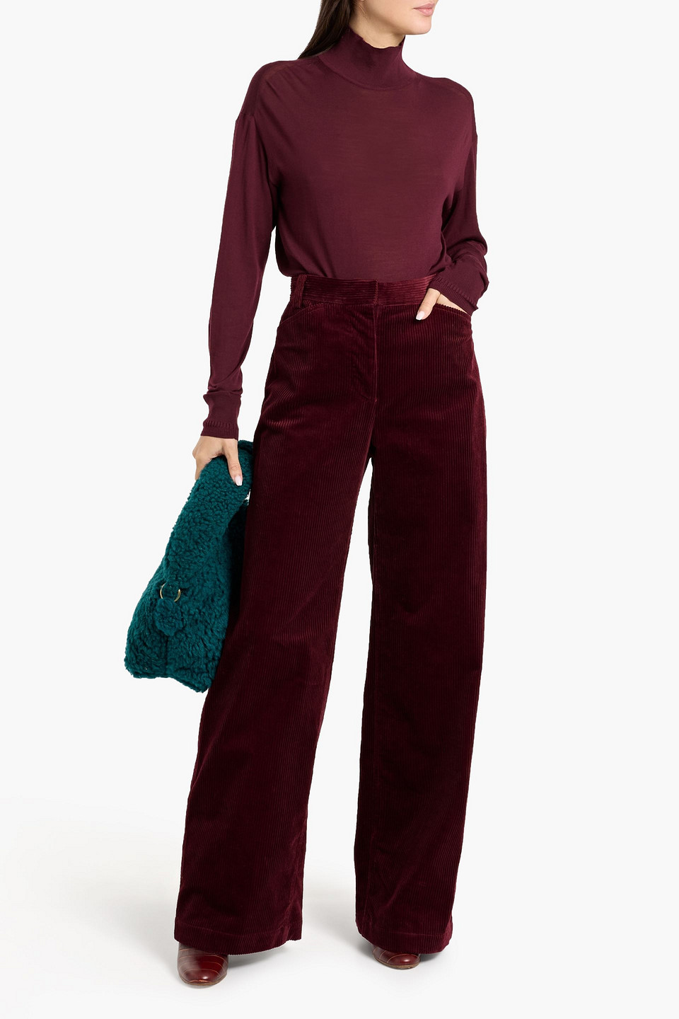 Another Tomorrow Wool Turtleneck Sweater In Brown