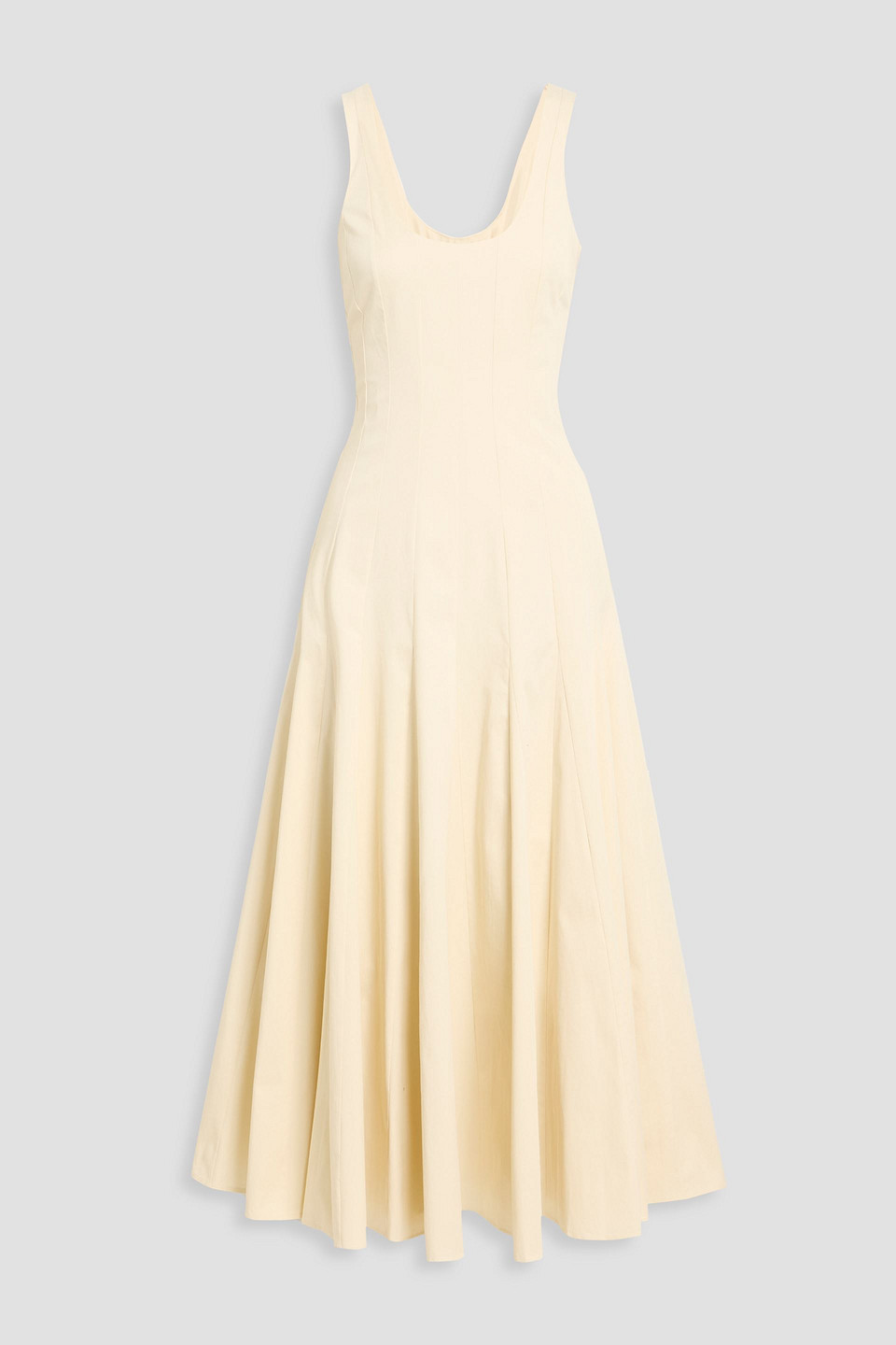 Another Tomorrow Flared Cotton-blend Twill Midi Dress In Yellow