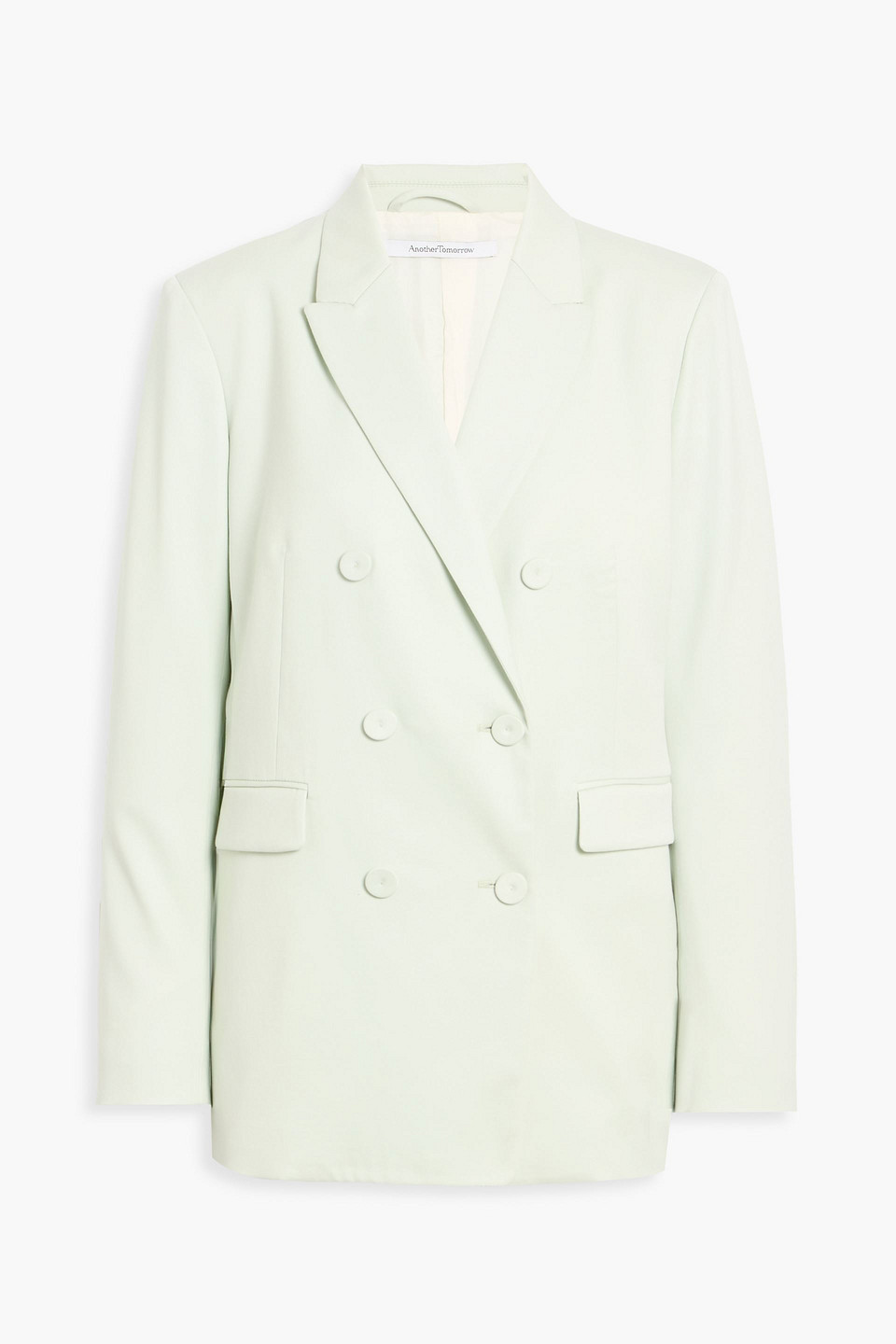 Another Tomorrow Double-breasted Wool-blend Twill Blazer In Neutral