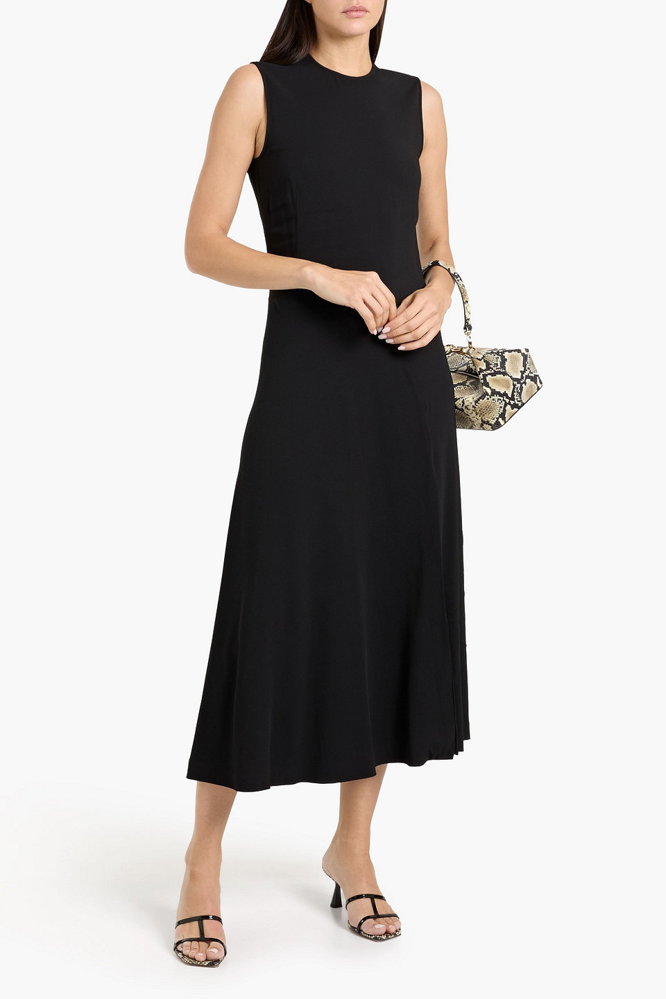  Another Tomorrow - Midikleid Aus Crêpe - Schwarz - It 36 