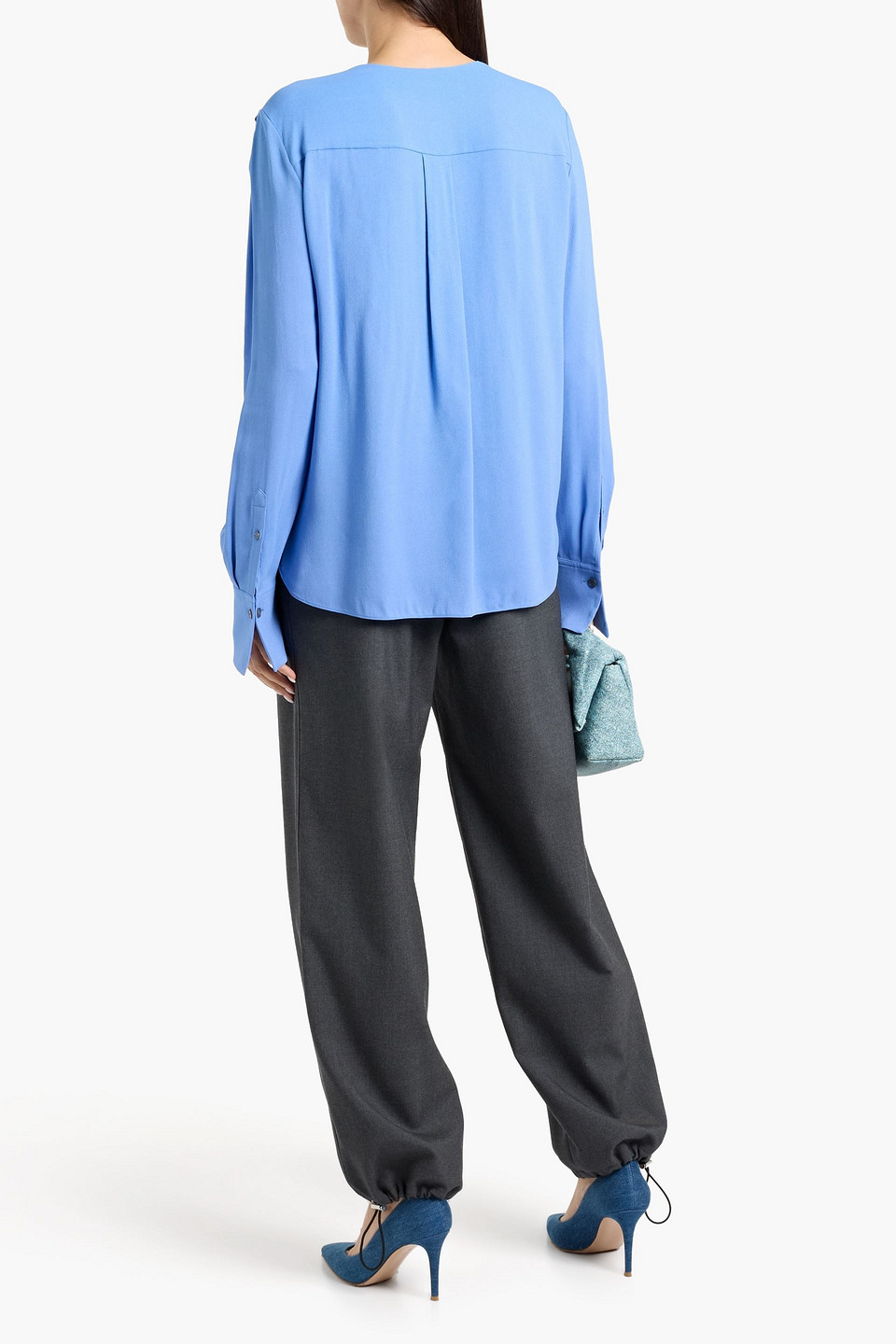  Another Tomorrow - Bluse Aus Crêpe - Blau - It 38 