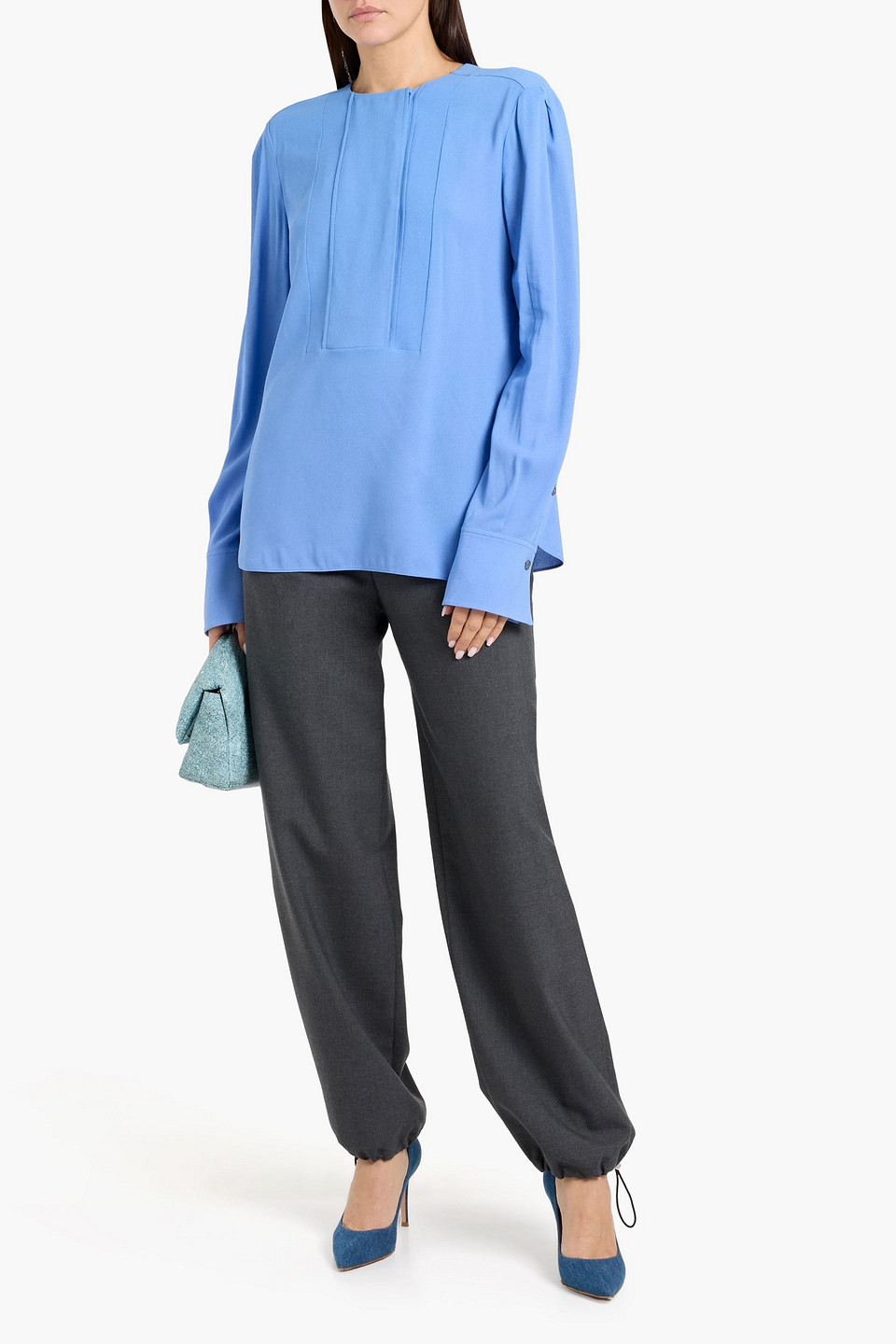  Another Tomorrow - Bluse Aus Crêpe - Blau - It 38 