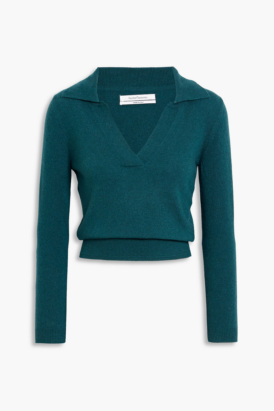 Another Tomorrow Cashmere And Wool-blend Polo Sweater In Green