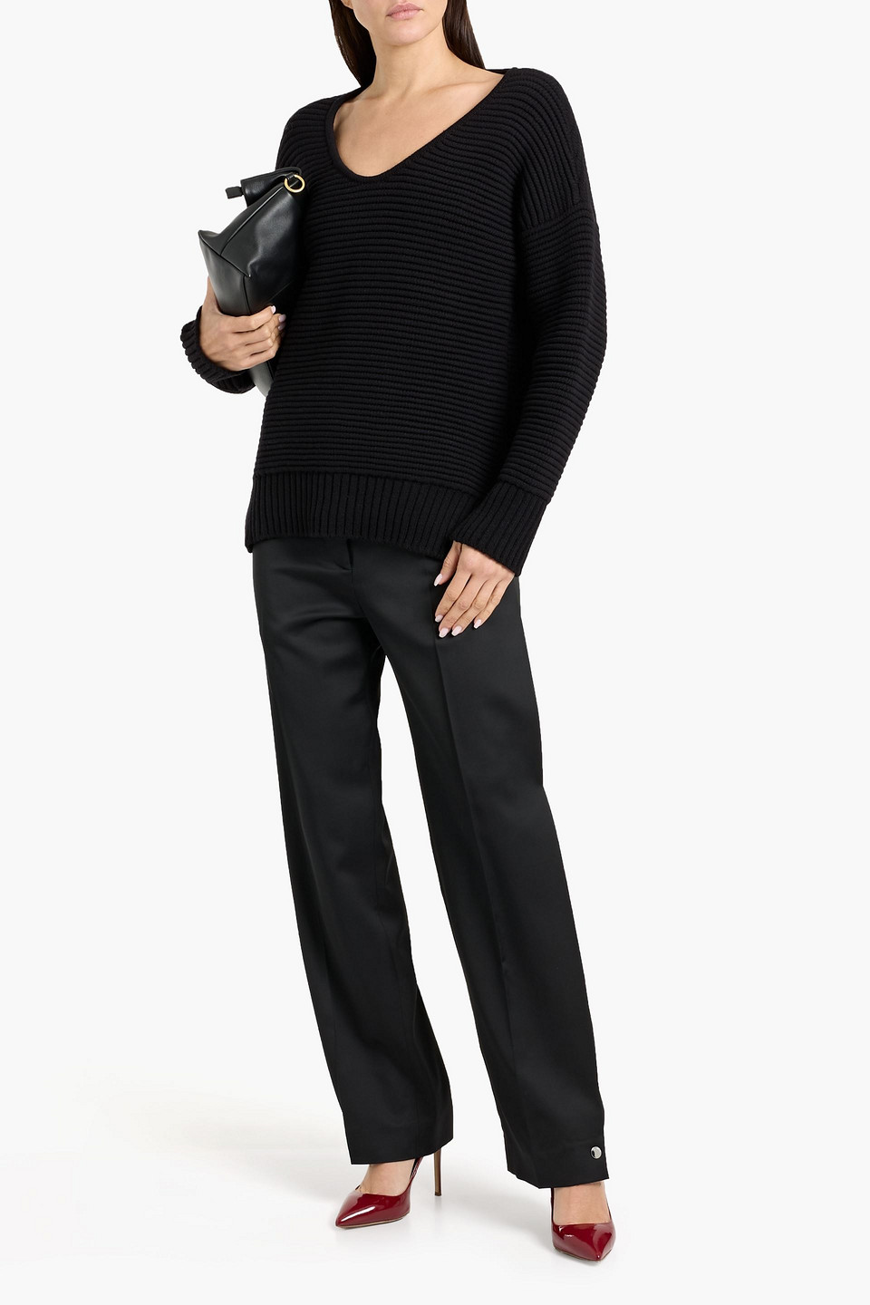  Another Tomorrow - Ribbed Merino Wool-blend Sweater - Black - Xs 